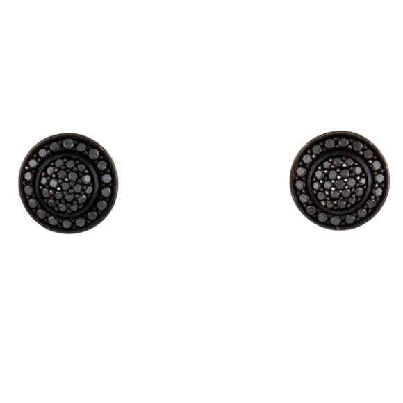 DAVID YURMAN BLACK DIAMOND STERLING SILVER 14K POSTS HALO PAVÉ STUD EARRINGS - Picture 1 of 9